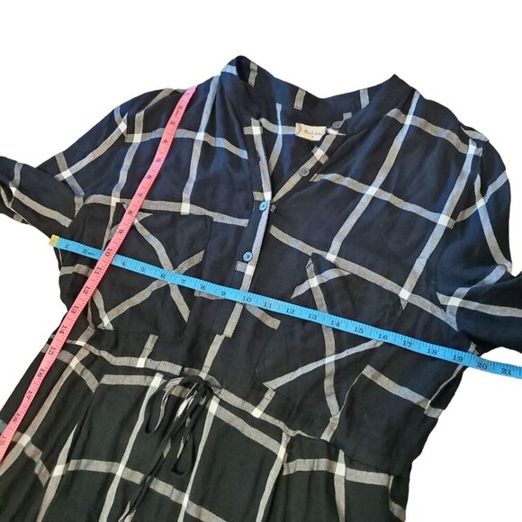 Altard State Medium Black & White Plaid Button-Down Midi Dress With Tie Waist - Picture 8 of 10